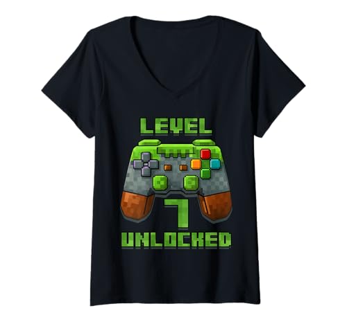 Damen T-Shirt zum 7. Geburtstag von Level 7 Years Unlocked, Videospiel T-Shirt mit V-Ausschnitt Damen T-Shirt zum 7. Geburtstag von Level 7 Years Unlocked, Videospiel T-Shirt mit V-Ausschnitt von Level Up Birthday Shirt Pixel Video Gaming Wear
