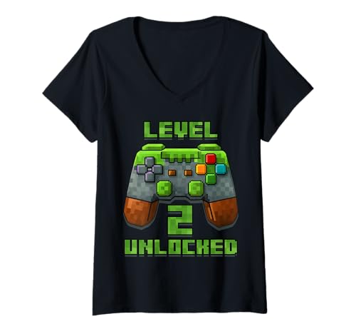 Damen Unlocked Shirt zum 2. Geburtstag, Videospiel, Level 2 Years T-Shirt mit V-Ausschnitt Damen Unlocked Shirt zum 2. Geburtstag, Videospiel, Level 2 Years T-Shirt mit V-Ausschnitt von Level Up Birthday Shirt Pixel Video Gaming Wear