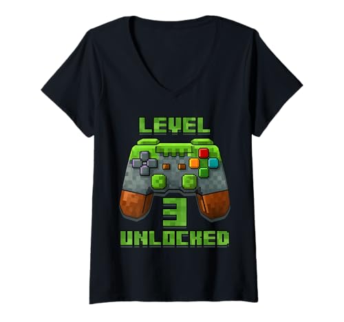 Damen Unlocked Shirt zum 3. Geburtstag, Videospiel, Level 3 T-Shirt mit V-Ausschnitt Damen Unlocked Shirt zum 3. Geburtstag, Videospiel, Level 3 T-Shirt mit V-Ausschnitt von Level Up Birthday Shirt Pixel Video Gaming Wear