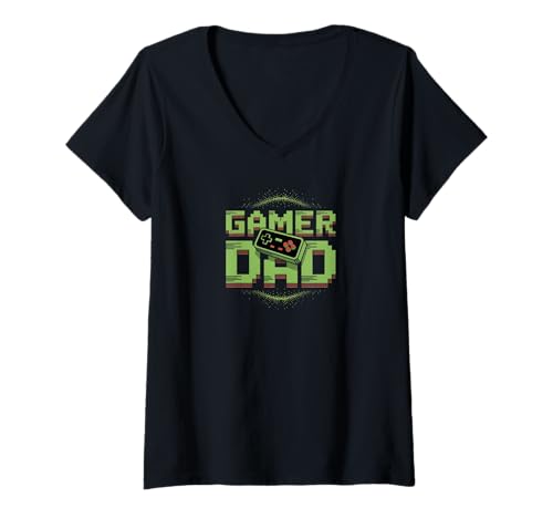 Damen Gamer Dad Retro Video Game Controller Pixel Design tees T-Shirt mit V-Ausschnitt Damen Gamer Dad Retro Video Game Controller Pixel Design tees T-Shirt mit V-Ausschnitt von Level Up Dads