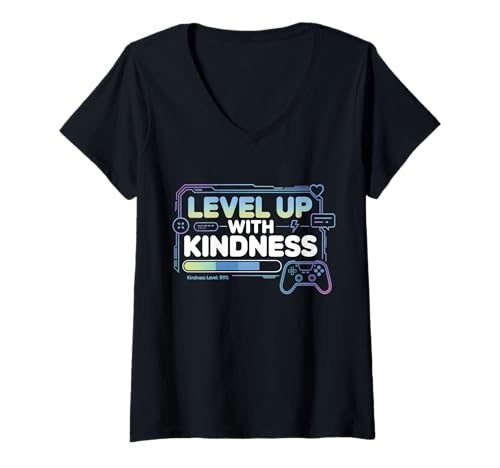 Damen Gaming Kindness Back to School Anti Mobbing Unity Day Gamer T-Shirt mit V-Ausschnitt Damen Gaming Kindness Back to School Anti Mobbing Unity Day Gamer T-Shirt mit V-Ausschnitt von Level Up Kindness Men Women Kids Boys Teacher