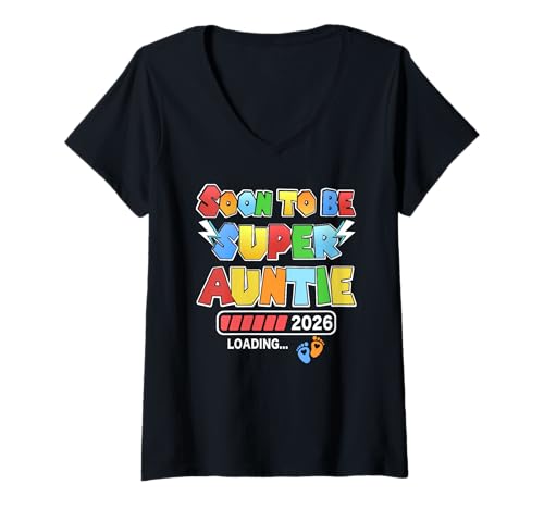 Damen Schwangerschaftsankündigung für Neue Mutter, Bald Tante 2026 T-Shirt mit V-Ausschnitt Damen Schwangerschaftsankündigung für Neue Mutter, Bald Tante 2026 T-Shirt mit V-Ausschnitt von Level Up New Baby Coming 2026