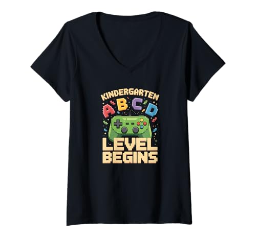 Damen Kindergarten Level Begins Shirt - Gamer Einschulung T-Shirt mit V-Ausschnitt Damen Kindergarten Level Begins Shirt - Gamer Einschulung T-Shirt mit V-Ausschnitt von Level Up School Shirts For Girls And Boys