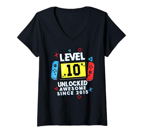 Damen 10. Geburtstag, Level 10, freigeschaltet Awesome 2015 T-Shirt mit V-Ausschnitt Damen 10. Geburtstag, Level 10, freigeschaltet Awesome 2015 T-Shirt mit V-Ausschnitt von Level Up Video Gamer 10th Birthday