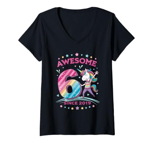 Damen Feiere deinen sechsten Geburtstag mit Zahnseide im lustigen Einhorn-Stil T-Shirt mit V-Ausschnitt Damen Feiere deinen sechsten Geburtstag mit Zahnseide im lustigen Einhorn-Stil T-Shirt mit V-Ausschnitt von Level Up to 6 Girl Gamer Birthday Party Style