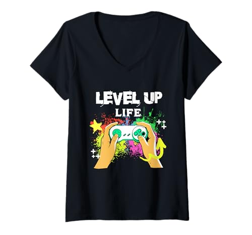 Damen Level up Life Gaming Sprüche Lustige Gamer Geschenke Games T-Shirt mit V-Ausschnitt von Level up Life Gaming Sprüche Lustige Gamer