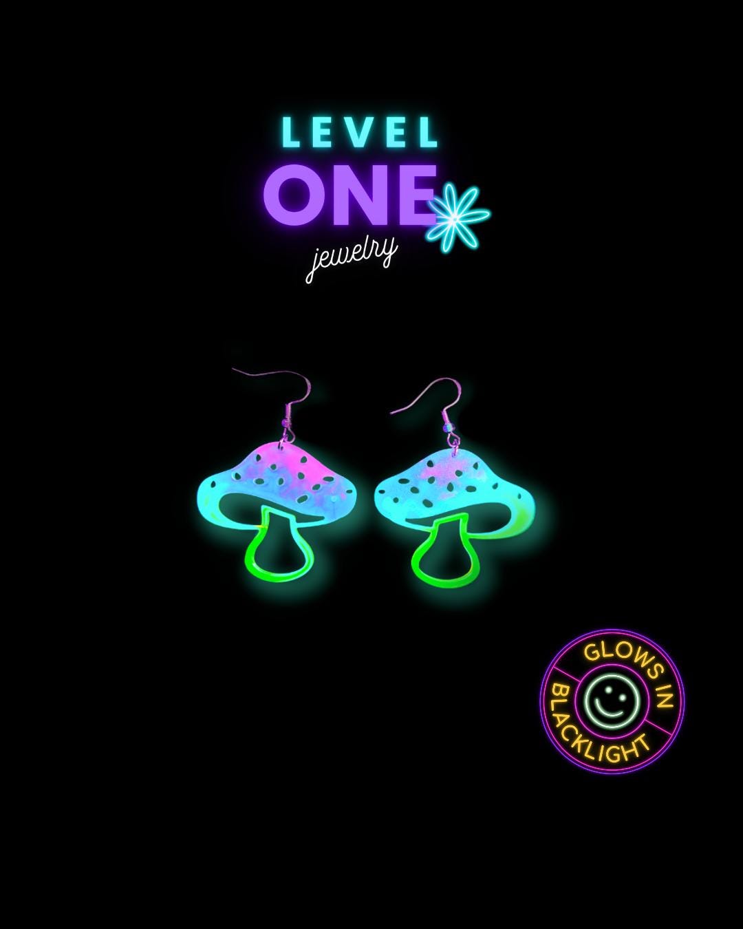 Magic Funghi Ohrringe Für Schwarzlicht Party Magic Funghi Ohrringe Für Schwarzlicht Party von LevelOneJewelry