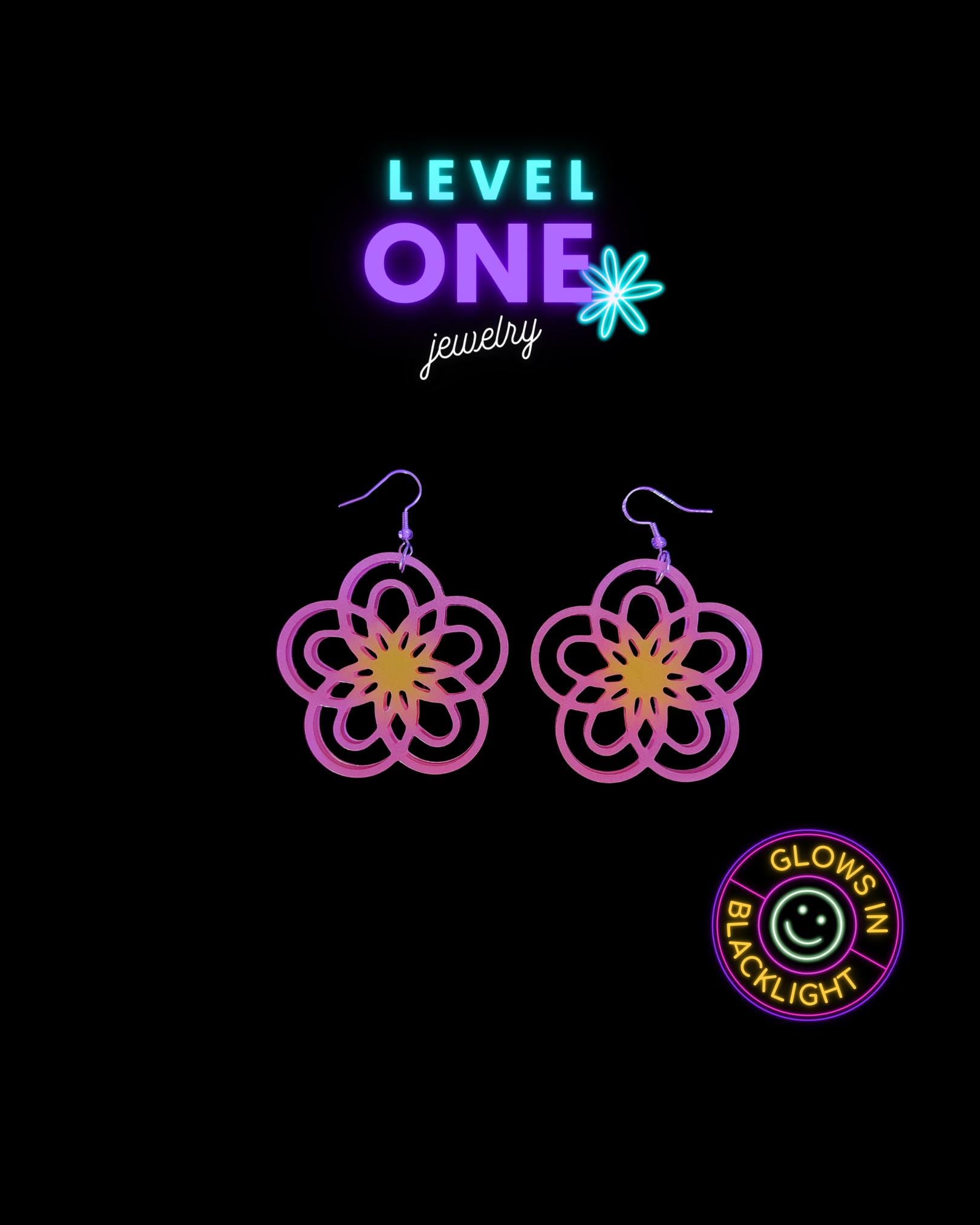Neon Rosa Mandala Schwarzlicht Ohrringe Neon Rosa Mandala Schwarzlicht Ohrringe von LevelOneJewelry