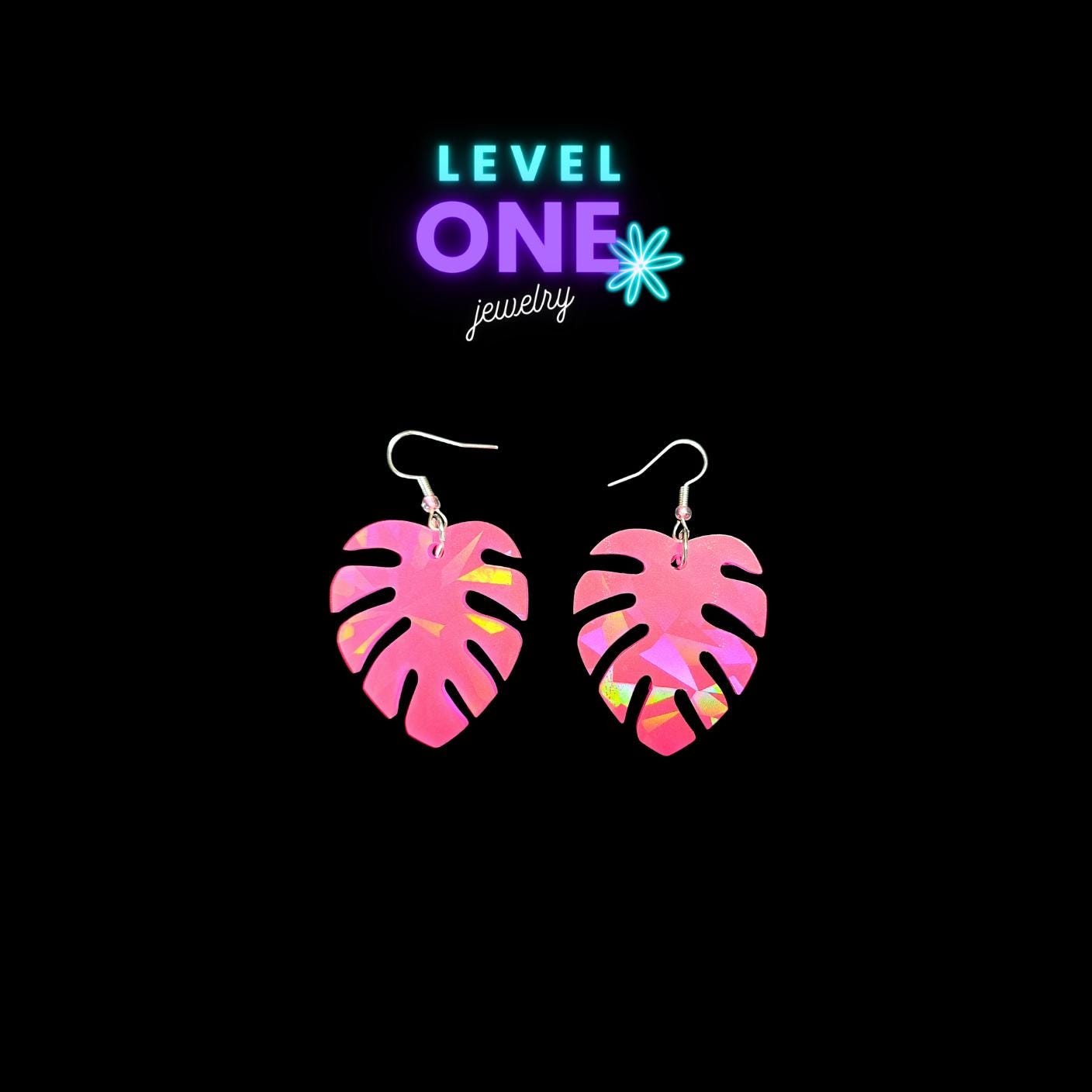 Ohrringe Blattform Neon Pink Schwarzlicht Ohrringe Blattform Neon Pink Schwarzlicht von LevelOneJewelry