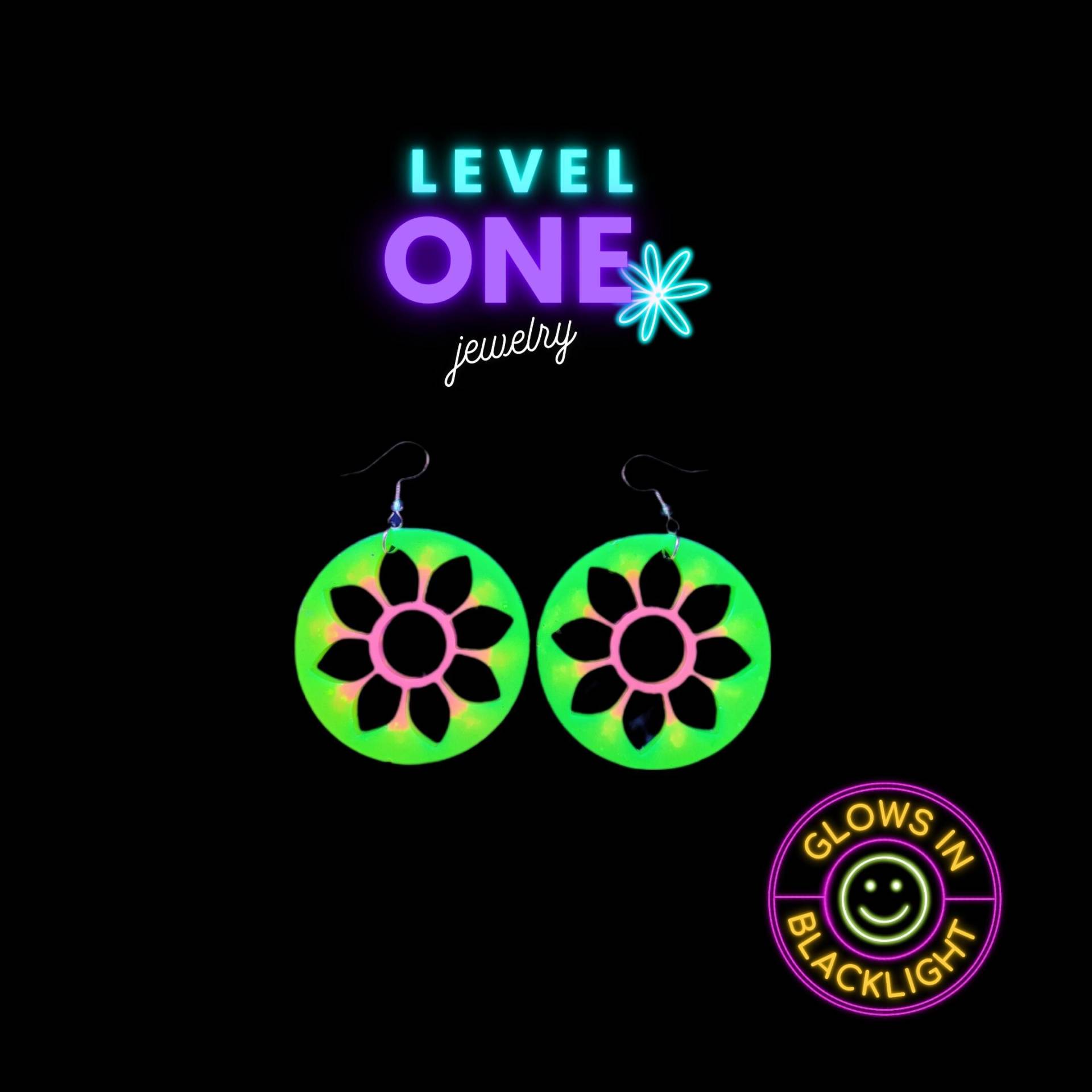 Schwarzlicht Ohrringe Gelb/Orange Blume Mandala Schwarzlicht Ohrringe Gelb/Orange Blume Mandala von LevelOneJewelry