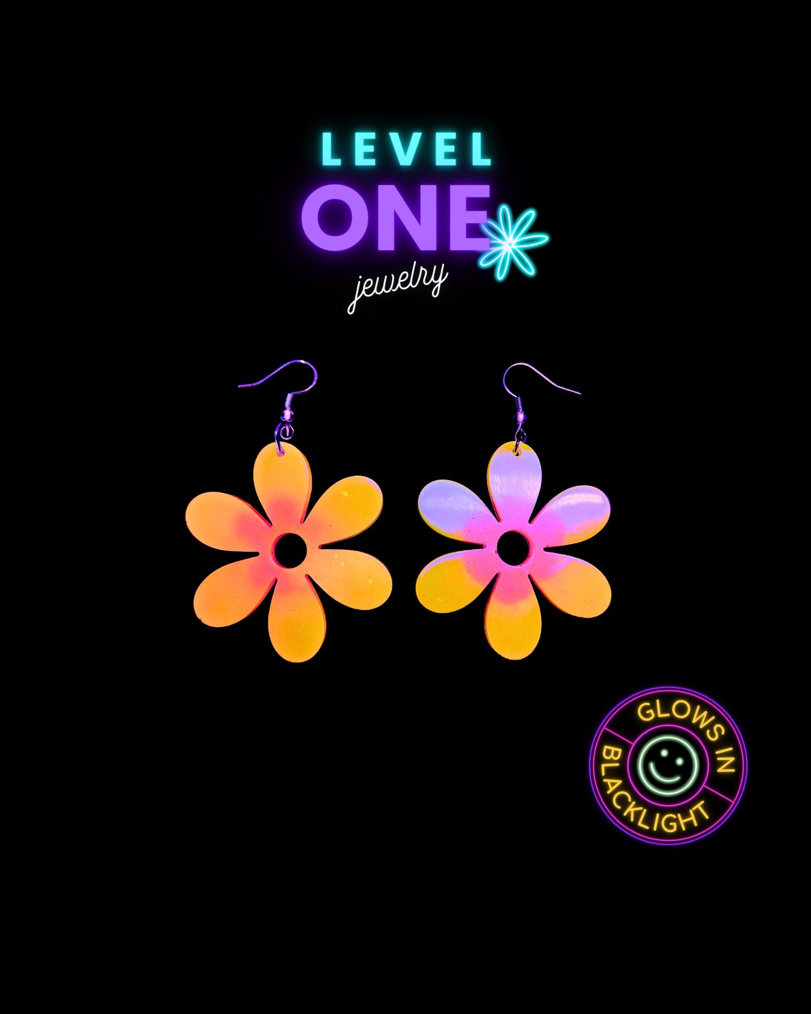 Schwarzlicht Ohrringe Gelb/Orange Blume Mandala Schwarzlicht Ohrringe Gelb/Orange Blume Mandala von LevelOneJewelry