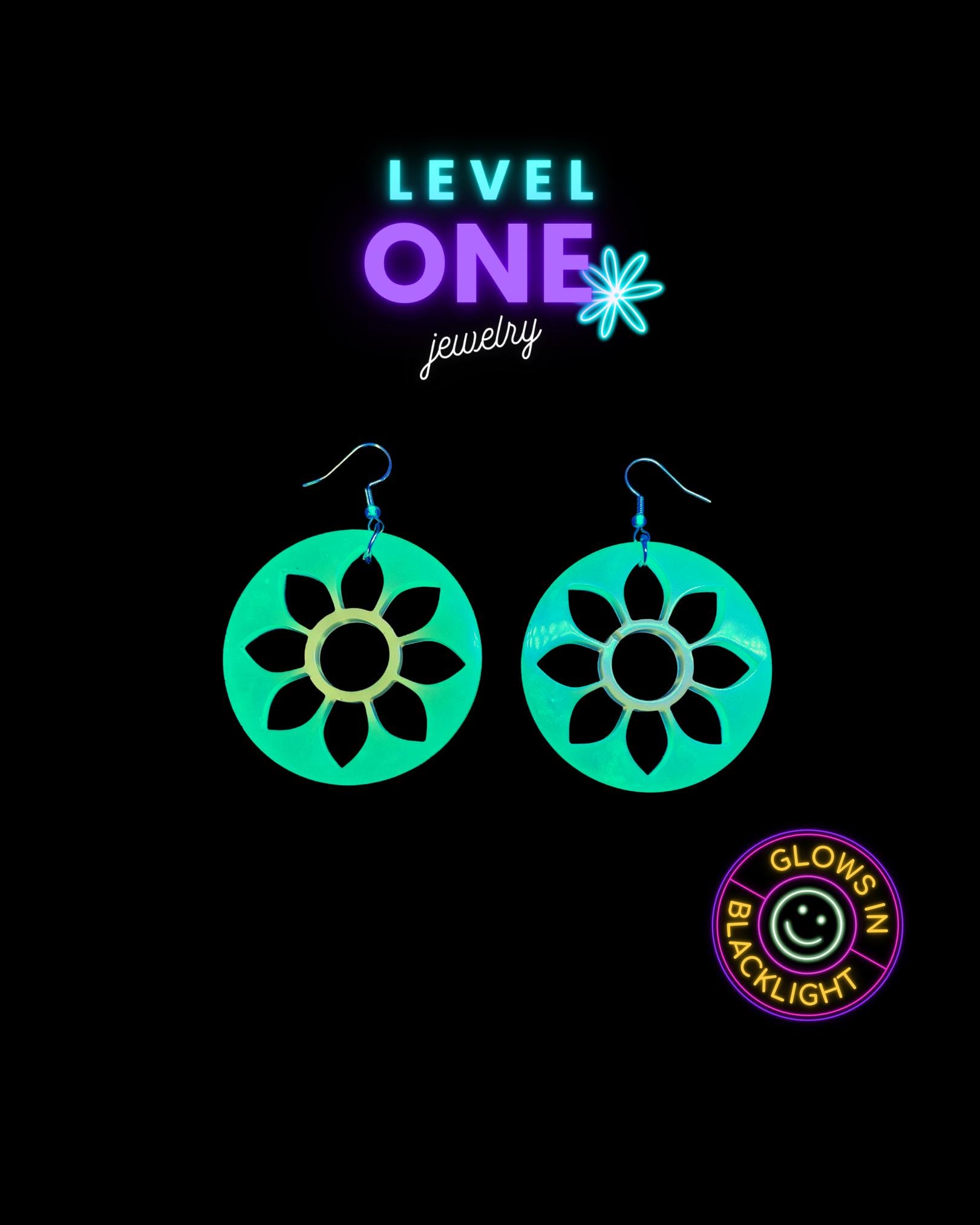 Schwarzlicht Ohrringe Neon Grün Gelb Sonnenblume Mandala Schwarzlicht Ohrringe Neon Grün Gelb Sonnenblume Mandala von LevelOneJewelry
