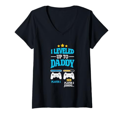 Damen New Dad Fathers Day Leveled Up to Daddy 2026 Level Freigeschaltet T-Shirt mit V-Ausschnitt Damen New Dad Fathers Day Leveled Up to Daddy 2026 Level Freigeschaltet T-Shirt mit V-Ausschnitt von Leveled Up To Dad 2026 Future Daddy Video Gamer