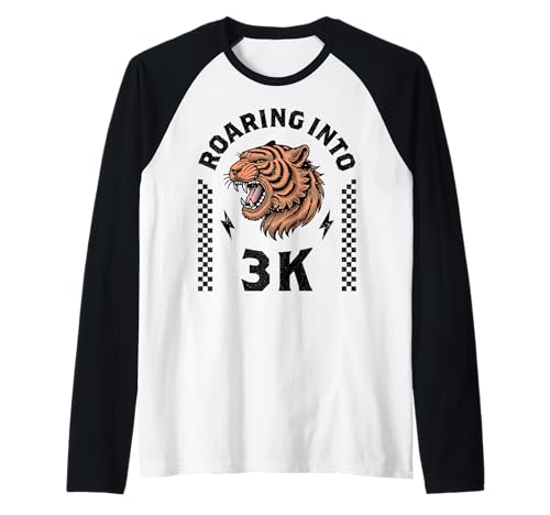 Roaring Into 3K Tiger I'm Ready for 3K Boy Girl Kid Funny K3 Raglan Roaring Into 3K Tiger I'm Ready for 3K Boy Girl Kid Funny K3 Raglan von Leveled Up to 3K Dinosaur Tiger 1st Day of School