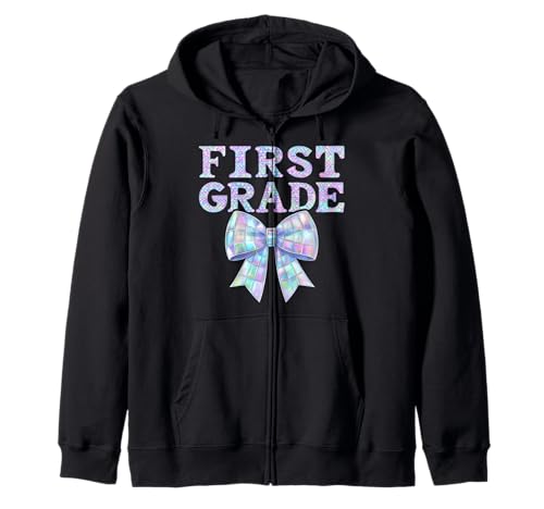 Coquette Bow 1. Klasse Preppy First Day of First Grade Girl Kapuzenjacke von Leveled Up to First Grade Girly Back to School Kid