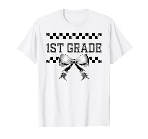 Coquette Bow 1. Klasse Preppy First Day of First Grade Girl T-Shirt von Leveled Up to First Grade Girly Back to School Kid