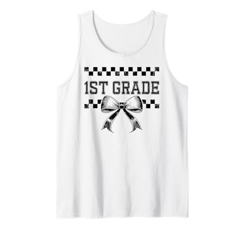 Coquette Bow 1. Klasse Preppy First Day of First Grade Girl Tank Top von Leveled Up to First Grade Girly Back to School Kid