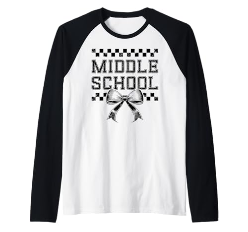 Kokette Schleife Preppy Mittelschule Mädchen Einschulung Raglan von Leveled Up to Middle School Girly Back to School