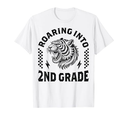 In den Tiger der 2. Klasse hineinbrüllen Erster Tag eines Jungen Mädchens der 2. Klasse T-Shirt von Leveled Up to Second Grade Kid Funny Roaring Tiger