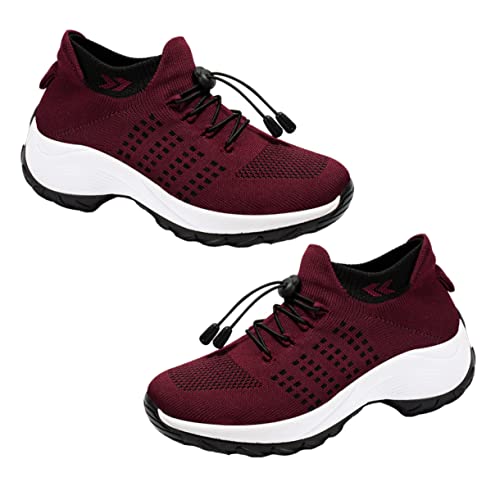 Levemolo Stillschuhe Wanderschuhe 1 Paar Größe Elastische Fliege Gestrickte Turnschuhe Dunkle Flache Schuhe Für Mesh Sommer Stricken Auf Sportsocke Dame Weiblich US Uk Tennis Laufschuhe von Levemolo