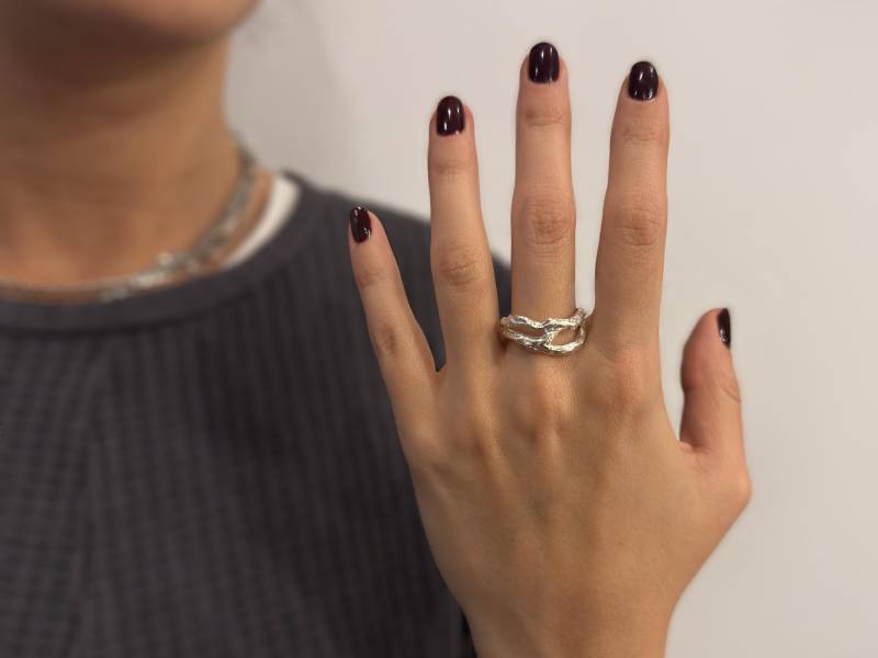 Geschmolzener Sterling Silber Ring Einzigartige Handgemachte Bandring Geschmolzener Sterling Silber Ring Einzigartige Handgemachte Bandring von LevenExclusive