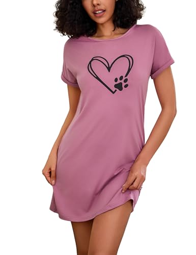 Leversic Nachthemd Damen Kurzarm Schlafshirt Sommer Nightgown Nachtwäsche Kurz Nightdress Kurze Ärmel Sleepshirt Damen Baumwolle, 1171-Love Print-Rosa, XL Leversic Nachthemd Damen Kurzarm Schlafshirt Sommer Nightgown Nachtwäsche Kurz Nightdress Kurze Ärmel Sleepshirt Damen Baumwolle, 1171-Love Print-Rosa, XL von Leversic