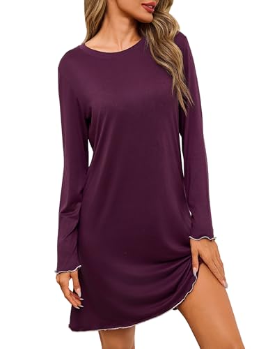 Leversic Nachthemd Damen Langarm Schlafshirt Baumwolle Rundhals Sleepshirt Schlafhemd mit Spitze, 1389-Lila, XXL Leversic Nachthemd Damen Langarm Schlafshirt Baumwolle Rundhals Sleepshirt Schlafhemd mit Spitze, 1389-Lila, XXL von Leversic