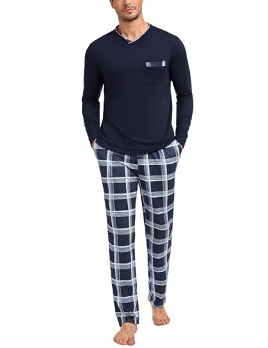 Leversic Schlafanzug Herren Lang Baumwolle mit V-Ausschnitt und Lange Karierte Pyjamahose, Loungewear Sleepwear Pyjama Herren Langarm S-3XL, 271-Dunkelblau, XL Leversic Schlafanzug Herren Lang Baumwolle mit V-Ausschnitt und Lange Karierte Pyjamahose, Loungewear Sleepwear Pyjama Herren Langarm S-3XL, 271-Dunkelblau, XL von Leversic