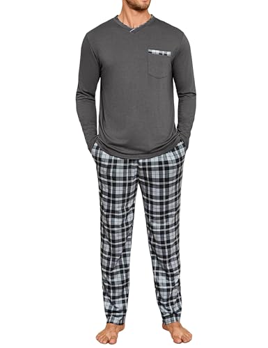 Leversic Schlafanzug Herren Lang Baumwolle mit V-Ausschnitt und Lange Karierte Pyjamahose, Loungewear Sleepwear Pyjama Herren Langarm S-3XL, 271-Dunkelgrau, 3XL Leversic Schlafanzug Herren Lang Baumwolle mit V-Ausschnitt und Lange Karierte Pyjamahose, Loungewear Sleepwear Pyjama Herren Langarm S-3XL, 271-Dunkelgrau, 3XL von Leversic
