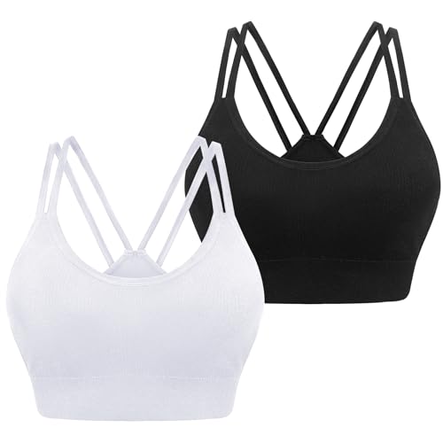 Leversic Sport BH Damen Push Up Ohne Bügel Bustier Damen Gepolstert Sport Top mit Rückenausschnitt für Joggen Yoga Fitness, (651) 2pcs-Schwarz+Weiß, L von Leversic