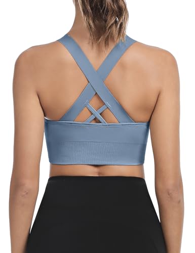 Leversic Sport BH Damen Push up, Sports Bra Ohne Bügel Sport BH Rückenfrei, mit Breiten Trägern für Besseren Halt und Unterstützung, 1pc-Blau, L von Leversic