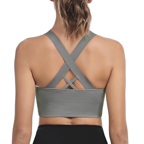 Leversic Sport BH Damen Push up, Sports Bra Ohne Bügel Sport BH Rückenfrei, mit Breiten Trägern für Besseren Halt und Unterstützung, 1pc-Grau, L von Leversic