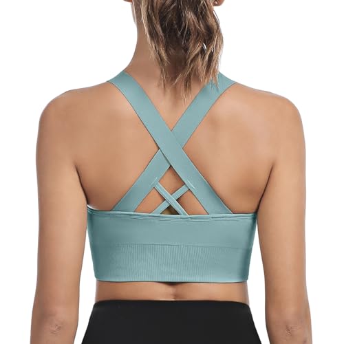 Leversic Sport BH Damen Push up, Sports Bra Ohne Bügel Sport BH Rückenfrei, mit Breiten Trägern für Besseren Halt und Unterstützung, 1pc-Hellblau, M von Leversic