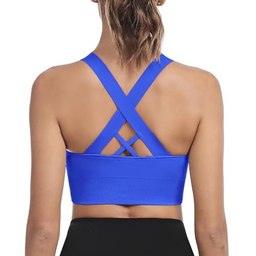 Leversic Sport BH Damen Push up, Sports Bra Ohne Bügel Sport BH Rückenfrei, mit Breiten Trägern für Besseren Halt und Unterstützung, 1pc-Saphir, L von Leversic