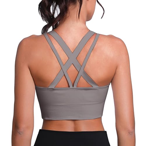 Leversic Sport BH Damen Push up, Sports Bra Ohne Bügel Sport BH Rückenfrei, mit Breiten Trägern für Besseren Halt und Unterstützung, 314-1pc Grau, L von Leversic