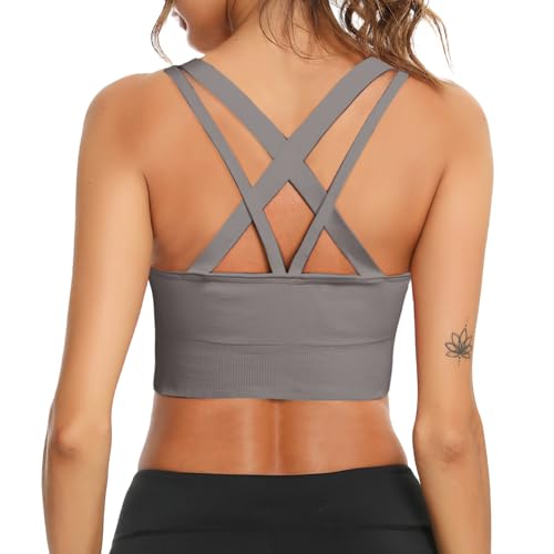 Leversic Sport BH Damen Push up, Sports Bra Ohne Bügel Sport BH Rückenfrei, mit Breiten Trägern für Besseren Halt und Unterstützung, 314-1pc Grau, L von Leversic