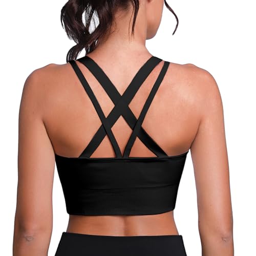 Leversic Sport BH Damen Push up, Sports Bra Ohne Bügel Sport BH Rückenfrei, mit Breiten Trägern für Besseren Halt und Unterstützung, 314-1pc Schwarz, M von Leversic