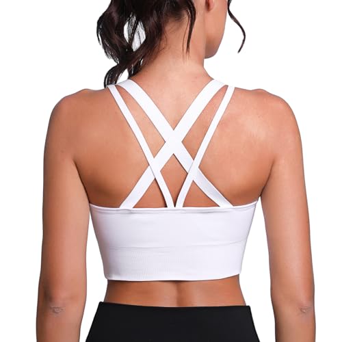 Leversic Sport BH Damen Push up, Sports Bra Ohne Bügel Sport BH Rückenfrei, mit Breiten Trägern für Besseren Halt und Unterstützung, 314-1pc Weiß, L von Leversic