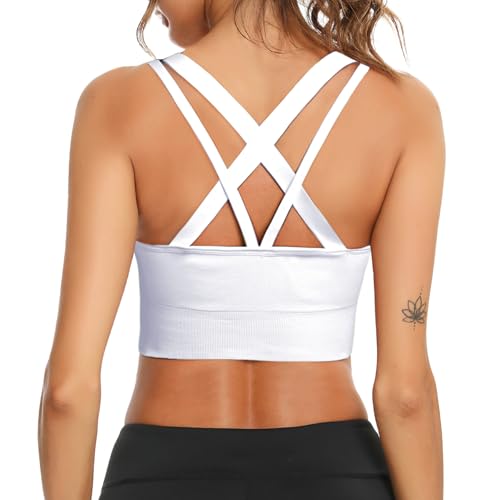 Leversic Sport BH Damen Push up, Sports Bra Ohne Bügel Sport BH Rückenfrei, mit Breiten Trägern für Besseren Halt und Unterstützung, 314-1pc Weiß, L von Leversic