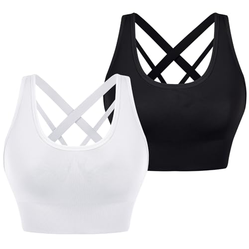 Leversic Sport BH Damen Push up, Sports Bra Ohne Bügel Sport BH Rückenfrei, mit Breiten Trägern für Besseren Halt und Unterstützung, 314-2PCS-Schwarz+Weiß, S von Leversic