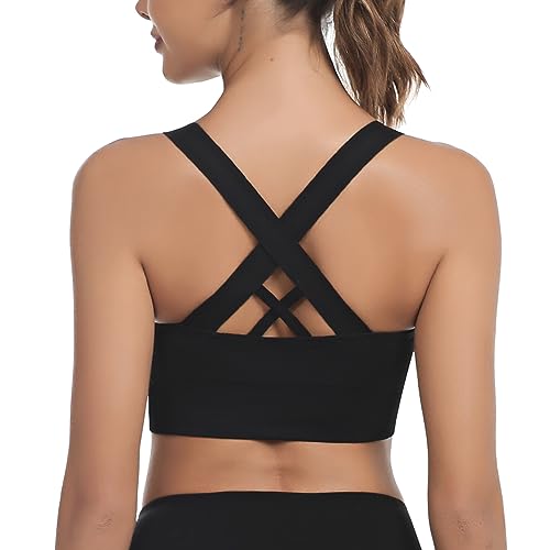 Leversic Sport BH Damen Push up, Sports Bra Ohne Bügel Sport BH Rückenfrei, mit Breiten Trägern für Besseren Halt und Unterstützung, 1pc-Schwarz, S von Leversic