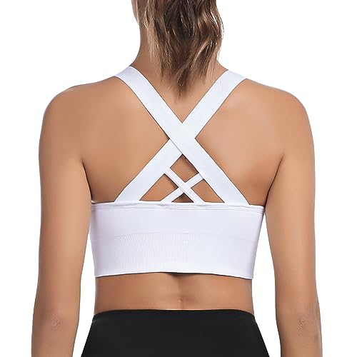 Leversic Sport BH Damen Push up, Sports Bra Ohne Bügel Sport BH Rückenfrei, mit Breiten Trägern für Besseren Halt und Unterstützung, 1pc-Weiß, S von Leversic