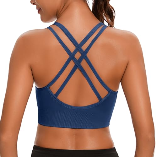 Leversic Sport BH Push up Cross Back Design Bustier Damen mit Gepolstert Ohne Bügel Damen-BHS mittelstarkem für Fitness Lauf Joggen, 1pc-Dunkelblau (315), L von Leversic