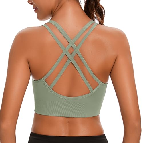 Leversic Sport BH Push up Cross Back Design Bustier Damen mit Gepolstert Ohne Bügel Damen-BHS mittelstarkem für Fitness Lauf Joggen, 1pc-Grün, XL von Leversic