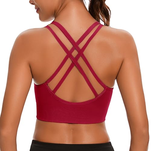 Leversic Sport BH Push up Cross Back Design Bustier Damen mit Gepolstert Ohne Bügel Damen-BHS mittelstarkem für Fitness Lauf Joggen, 1pc-Weinrot (315), M von Leversic