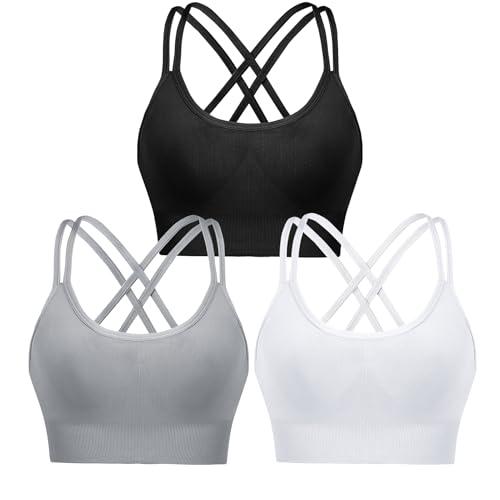 Leversic Sport BH Push up Cross Back Design Bustier Damen mit Gepolstert Ohne Bügel Damen-BHS mittelstarkem für Fitness Lauf Joggen, 315-Schwarz+Weiß+Grau, M von Leversic