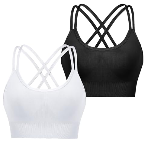 Leversic Sport BH Push up Cross Back Design Bustier Damen mit Gepolstert Ohne Bügel Damen-BHS mittelstarkem für Fitness Lauf Joggen, 315-Schwarz+Weiß, S von Leversic