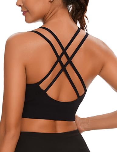 Leversic Sport BH Push up Cross Back Design Bustier Damen mit Gepolstert Ohne Bügel Damen-BHS mittelstarkem für Fitness Lauf Joggen, 315-Schwarz, XL von Leversic