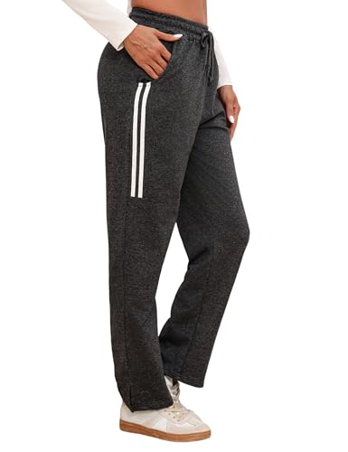 Leversic Sporthose Damen Lang, Jogginghose Damen Gerade Hosen Freizeithose High Waist Sweatpants Trainingshose mit Streifen für Fitness Yoga Gym, 687-Dunkelgrau, S von Leversic