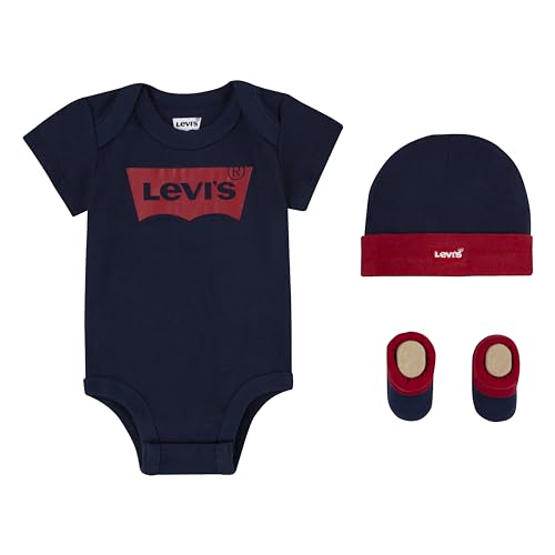 Levi's Kids Classic batwing infant hat bodysuit bootie set 3pc Baby Jungen Pastel Turquoise 0-6 Monate von Levi's